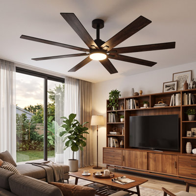 Ventilateur de plafond 72 po avec lumière et télécommande - DEL 3 couleurs, moteur CC réversible à 6 vitesses, pales en bois noir mat
