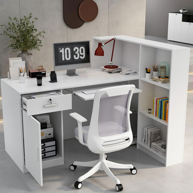 L-Shaped Solid + Manufactured Wood Reception Desk