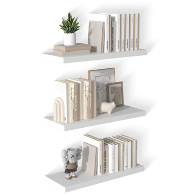  12 Inch Deep Floating Shelf, 30 x12 Inch Large Wall Mounted Shelf for Kitchen, Bathroom, Living Room, White (3 Pack)