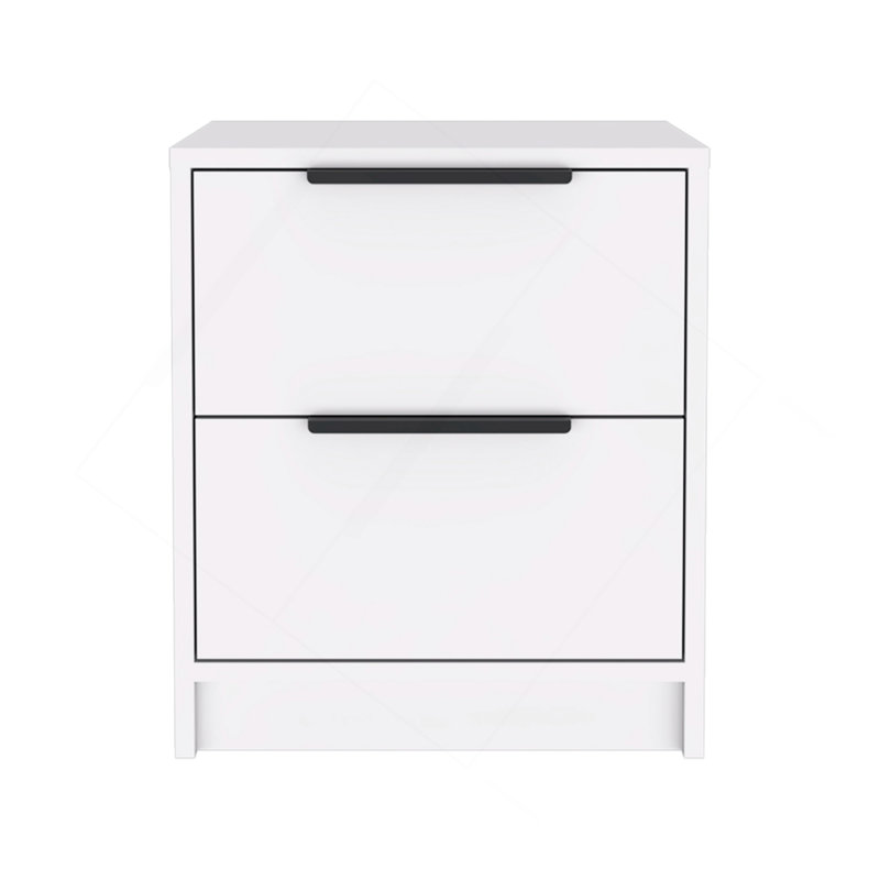 Modern Nightstand 19" H, Two Drawers, White, White