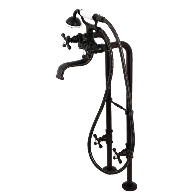 Kingston Brass Kingston Three-Handle 2-Hole Freestanding Clawfoot Tub Faucet Package with Supply Line and Stop Valve