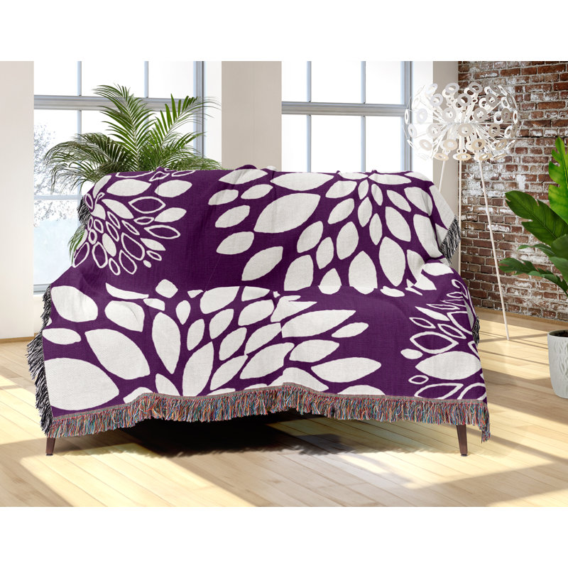 Jeté floral en coton, 50 x 70, Violet