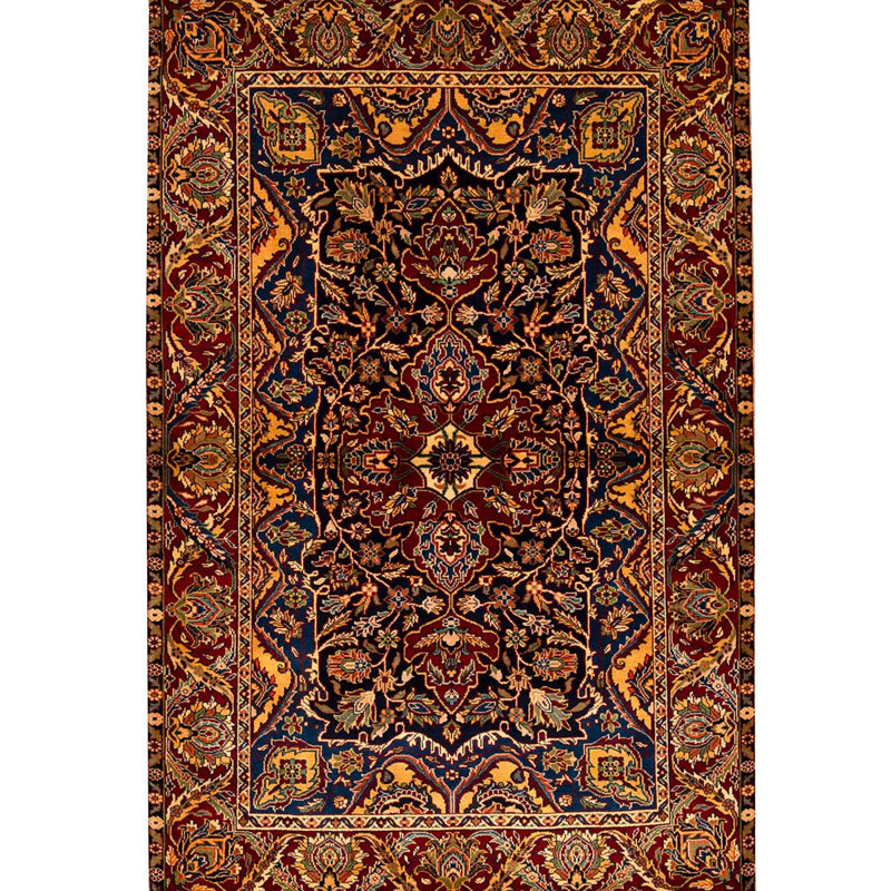 Hand-Knotted High-Quality Black and Red Area Rug