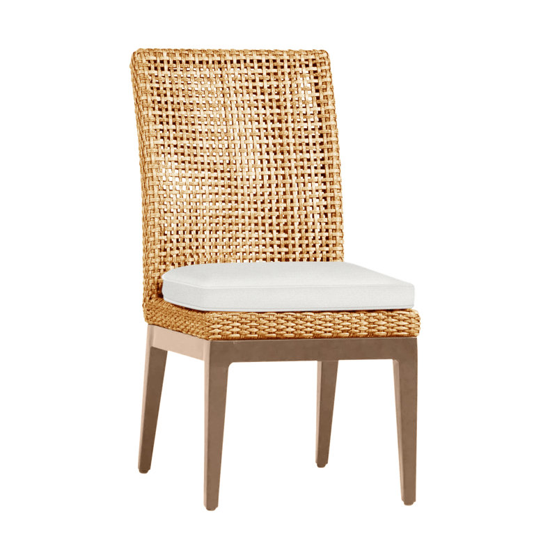 Peninsula Patio Dining Side Chair with Cushions, Welt, Raffia/Sandalwood, Tweed Toffee