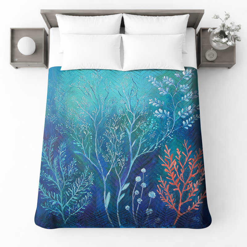 Couvre-lit matelassé bleu Botanical Illustration, Lit simple