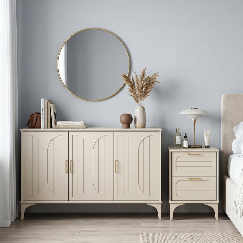 Curtis Bedside Table With Sideboard Storage Set, Natural