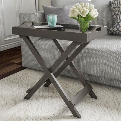 Kincheloe Folding End Table - Wooden Stand with Removable TV Tray for Serving - Night Stand