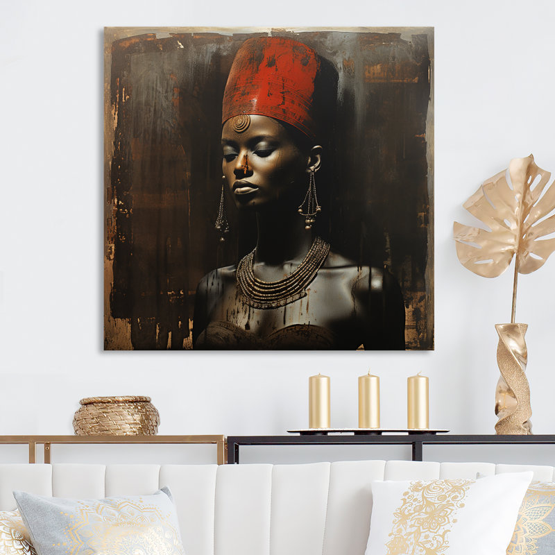 Diva, femme afro-américaine II - art mural égyptien en métal, H 16 po x l 16 po x P 1 po