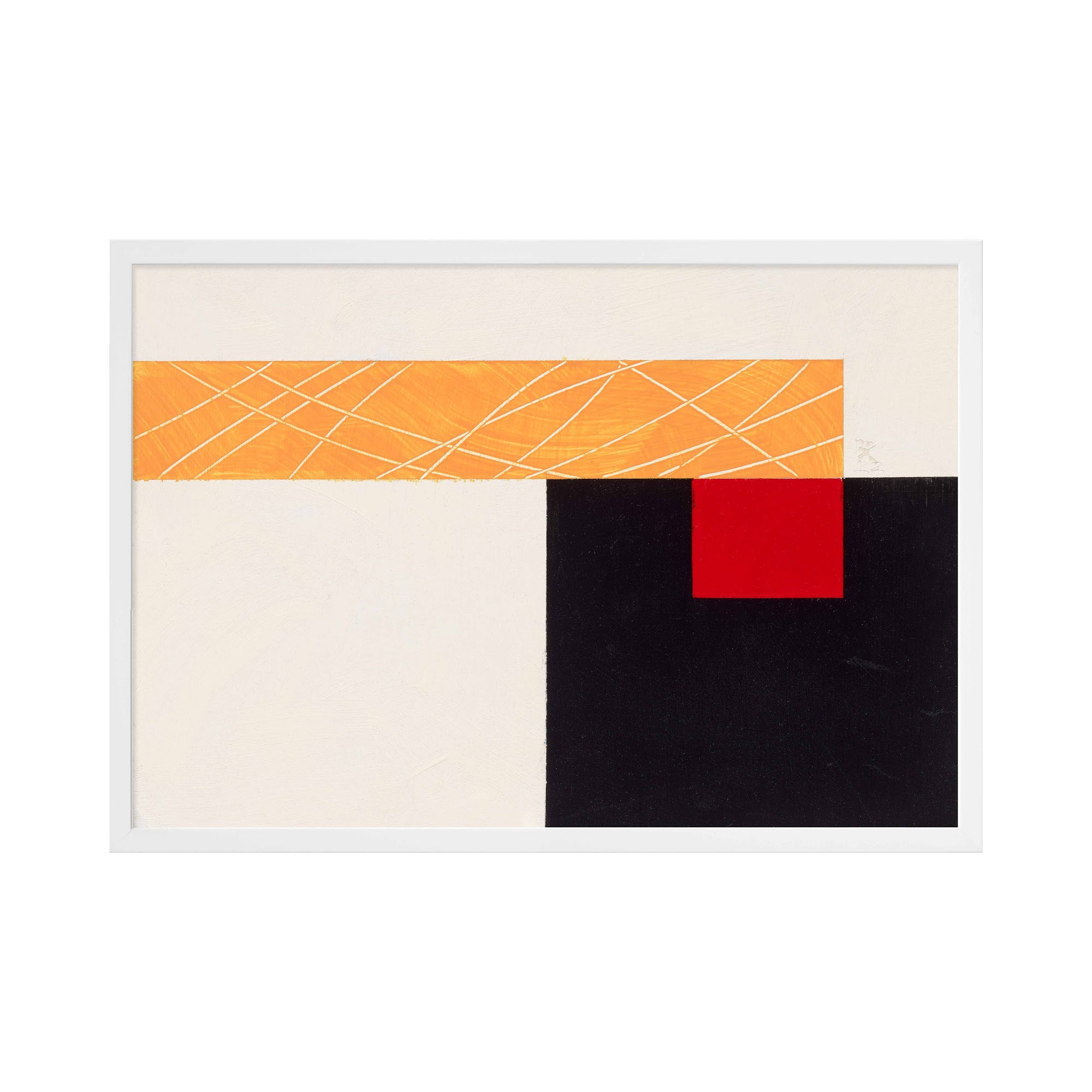 Composition With Yellow 1 by Robert Kamnatnik, 17.5" H x 25" W x 1.25" D, White Framed Paper