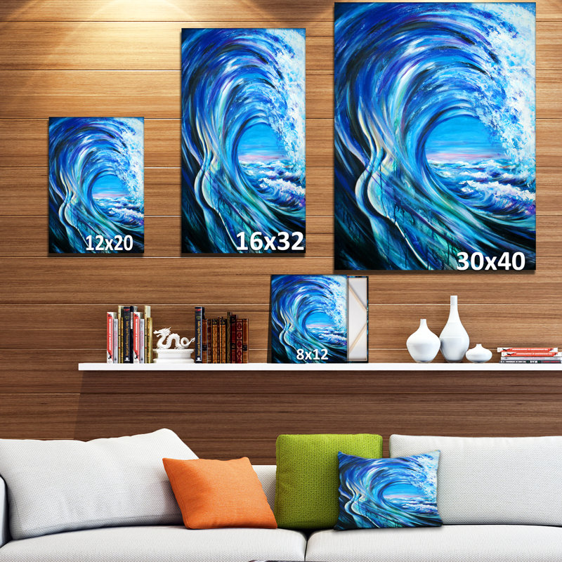 Paysage, grande vague bleue, impression sur toile - Grande vague bleue, H 32 po x l 16 po x P 1 po