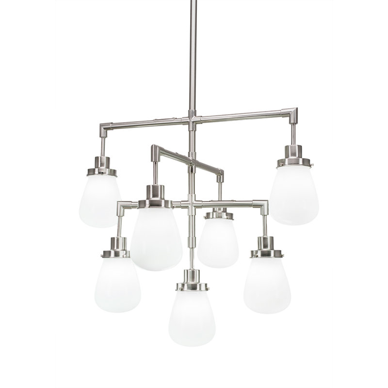 Elwell 7 Light Chandelier Shown With 5" Glass, Brushed Nickel, Clear