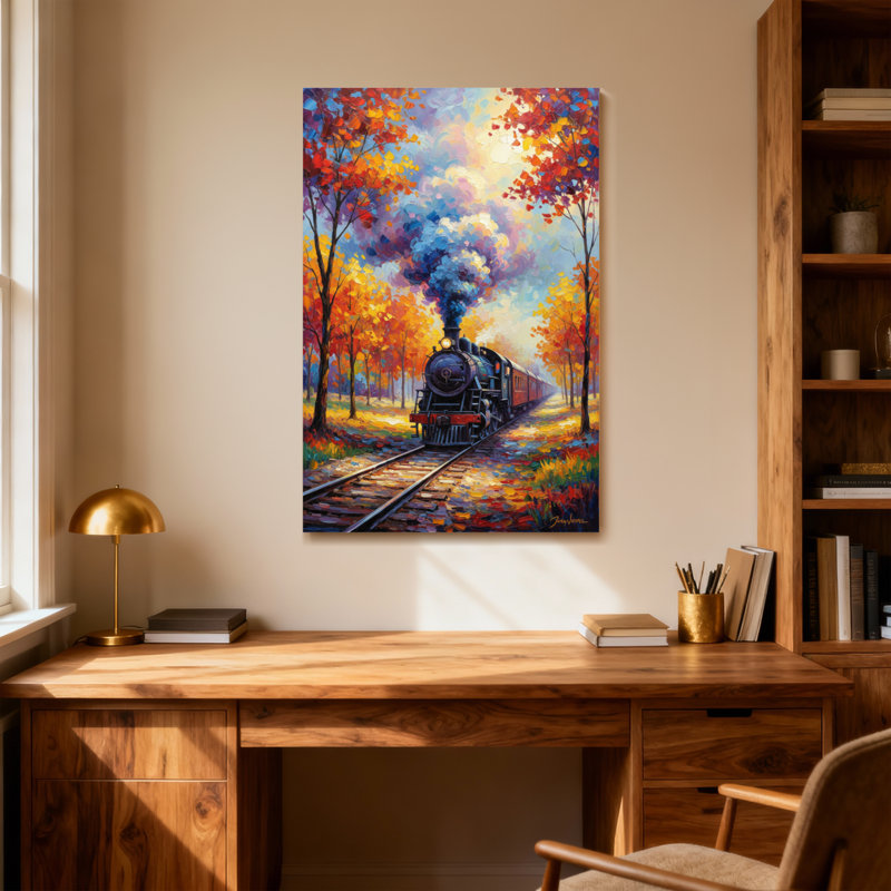 Landscape & Nature Train In Autumn Forest Scene, 36" H x 24" W