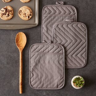 Zulay Kitchen 3-Pack Pot Holders for Kitchen Heat Resistant Cotton - Gold