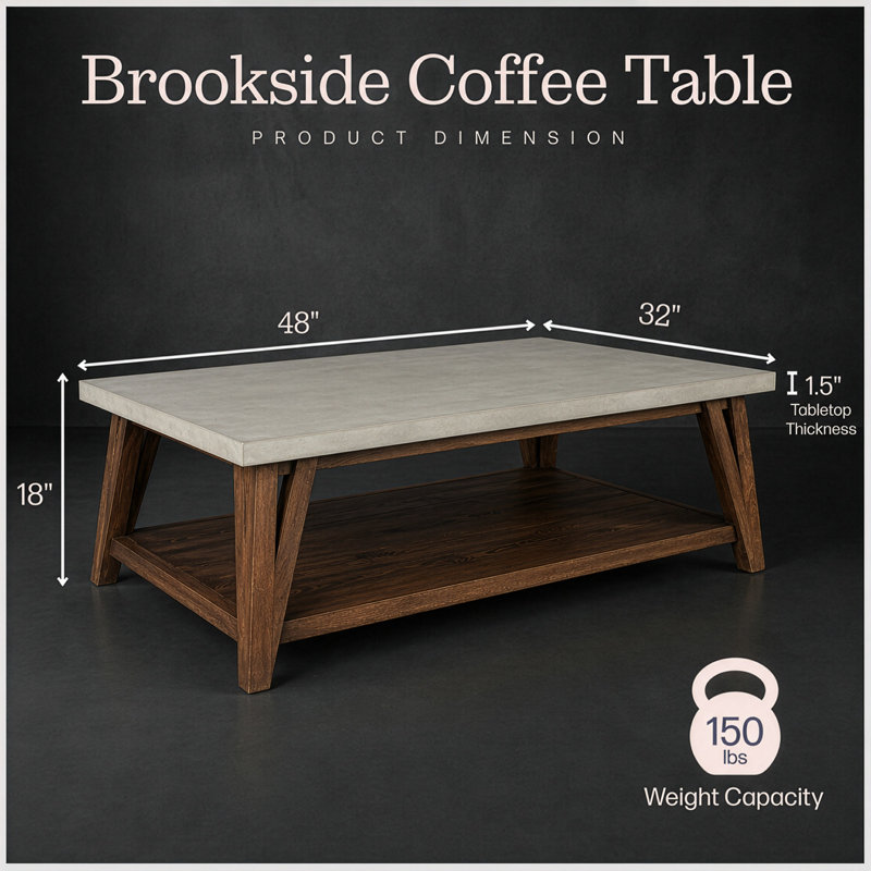 Brookside 48" Coffee Table with Shelf, 18" H x 48" L x 32" W