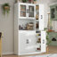 Armoire de cuisine avec tiroir caché, armoire de rangement avec porte vitrée, grand garde-manger autoportant avec support pour micro-ondes