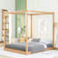 Grand lit à baldaquin naturel avec pieds de soutien - structure en bois de pin stable, configuration de matelas frais, baldaquin élégant, plateforme avec effet de refroidissement sous le lit, look de chambre à coucher moderne, air personnalisé