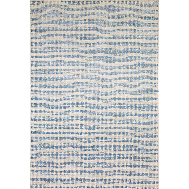 Trenta Striped Area Rug in Denim, Rectangle 5' x 8'