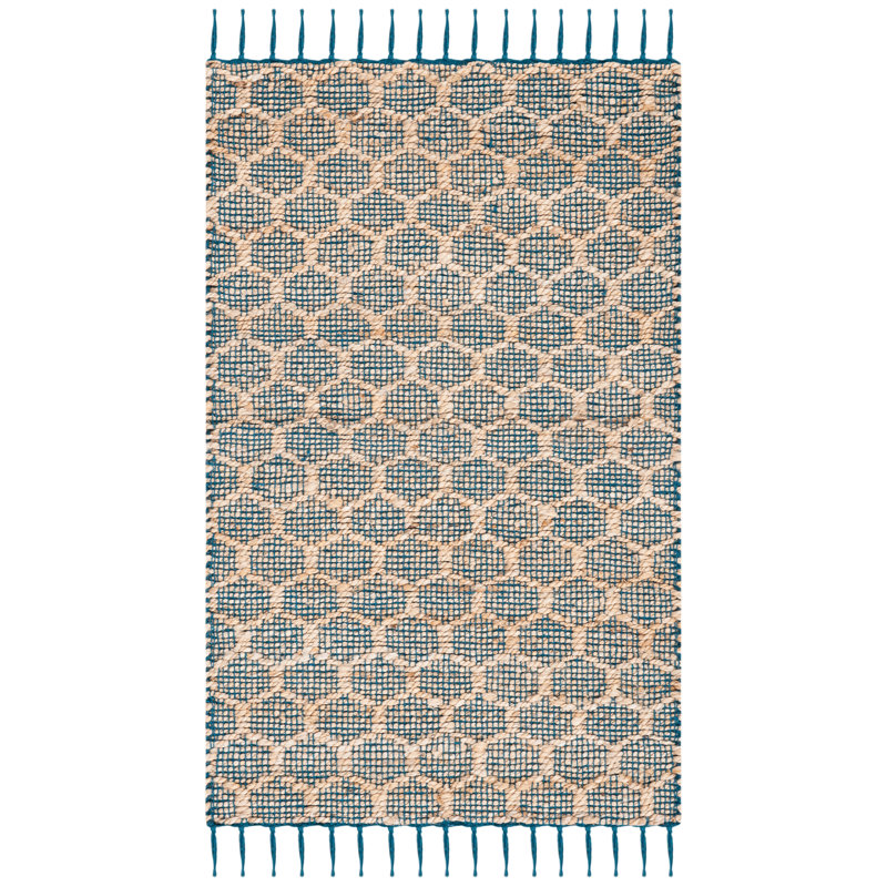 Lanston Geometric Handwoven Cotton Navy/Tan Area Rug, Rectangle 4' x 6'