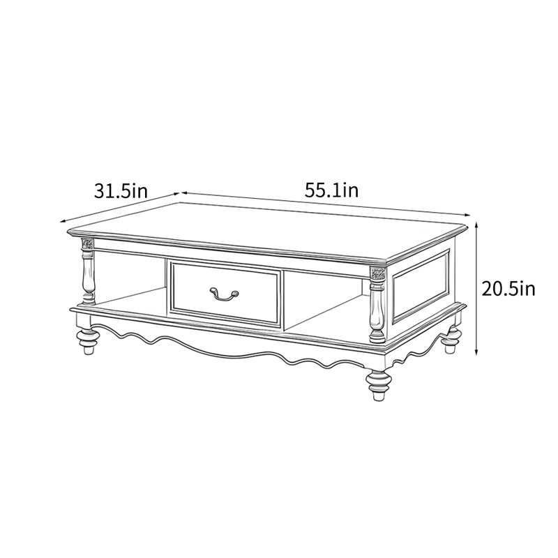 Table basse rectangulaire de style américain, Brun