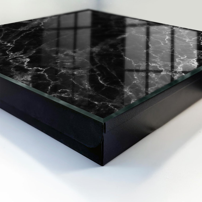 Key box for home, Opens to the left, 30x30x5, Black, Marble structure in black and white, 