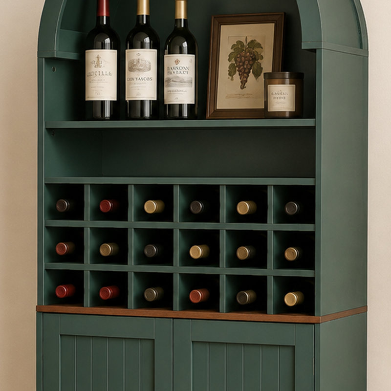Bar arqué avec bar à vin, rangement pour boissons alcoolisées autoportant avec tablettes réglables et support à vin, Vert