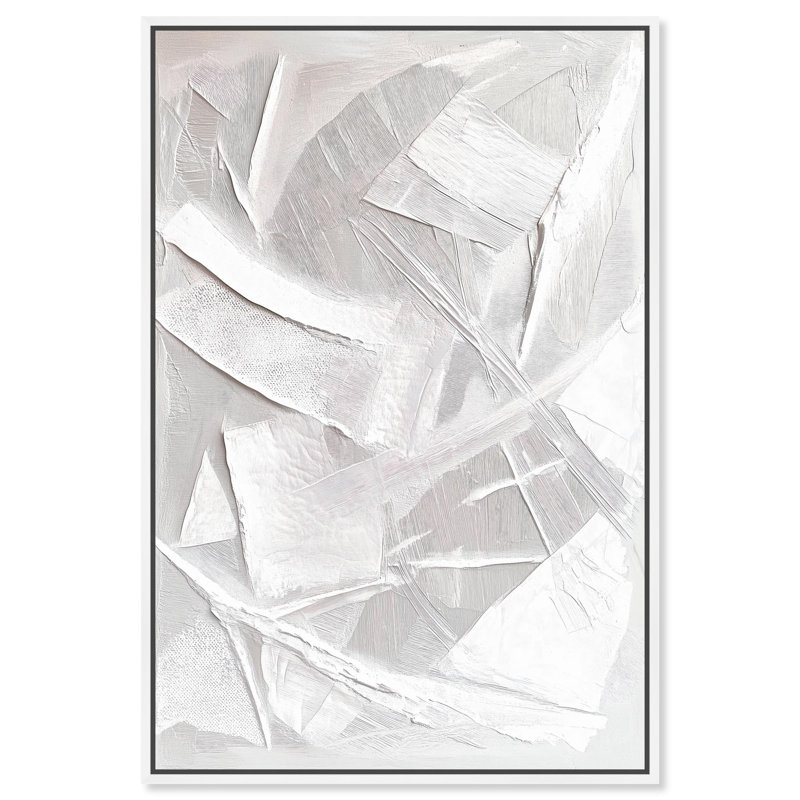 «Thick White Texture II», art mural blanc sur toile , H 55 po x l 37 po, Cadre flottant blanc
