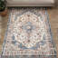 Warm brown and light blue polyester area rug with vintage medallion style for living room