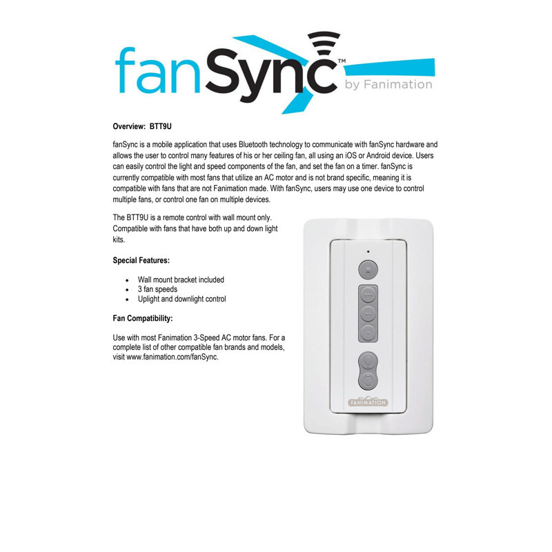 fanSync - Ceiling Fan Bluetooth Transmitter - Uplight and Downlight