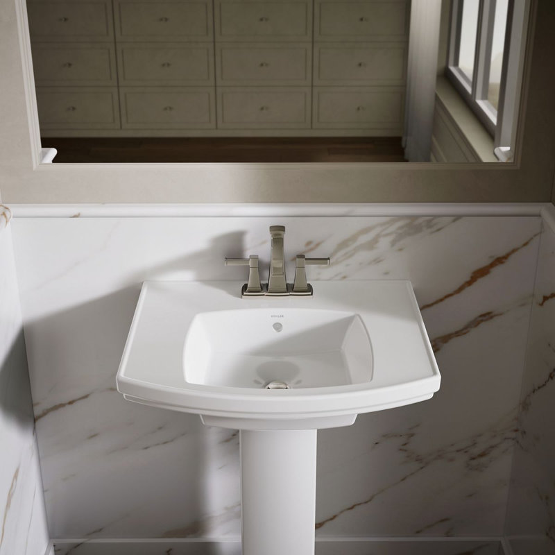 Kelston Pedestal Bathroom Sink, 4" Centers, White