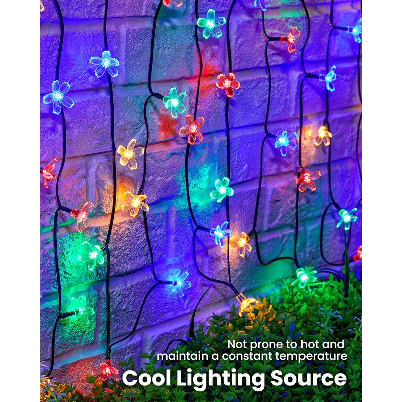 2 Pack Total 52FT 120 LED Flower Solar String Lights Outdoor Waterproof Fairy Lights For Garden Yard Fence Patio Christmas Tree Wedding Party Decor, Multicolor