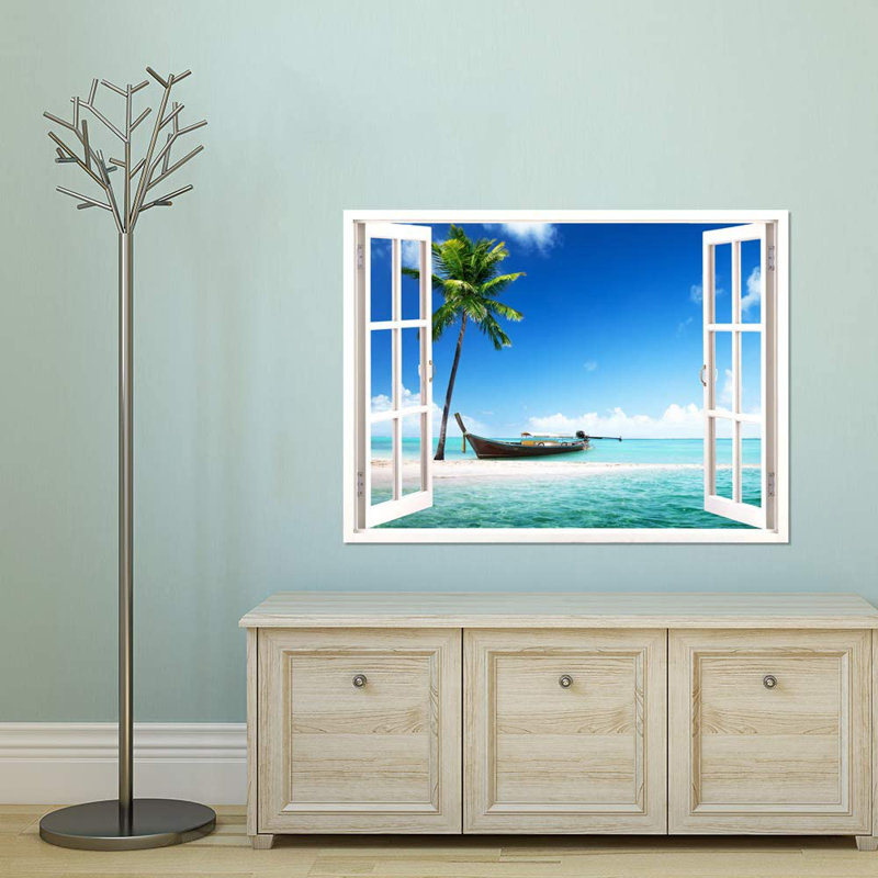 A Boat By A Tall Palm Tree, 32" L x 24" W