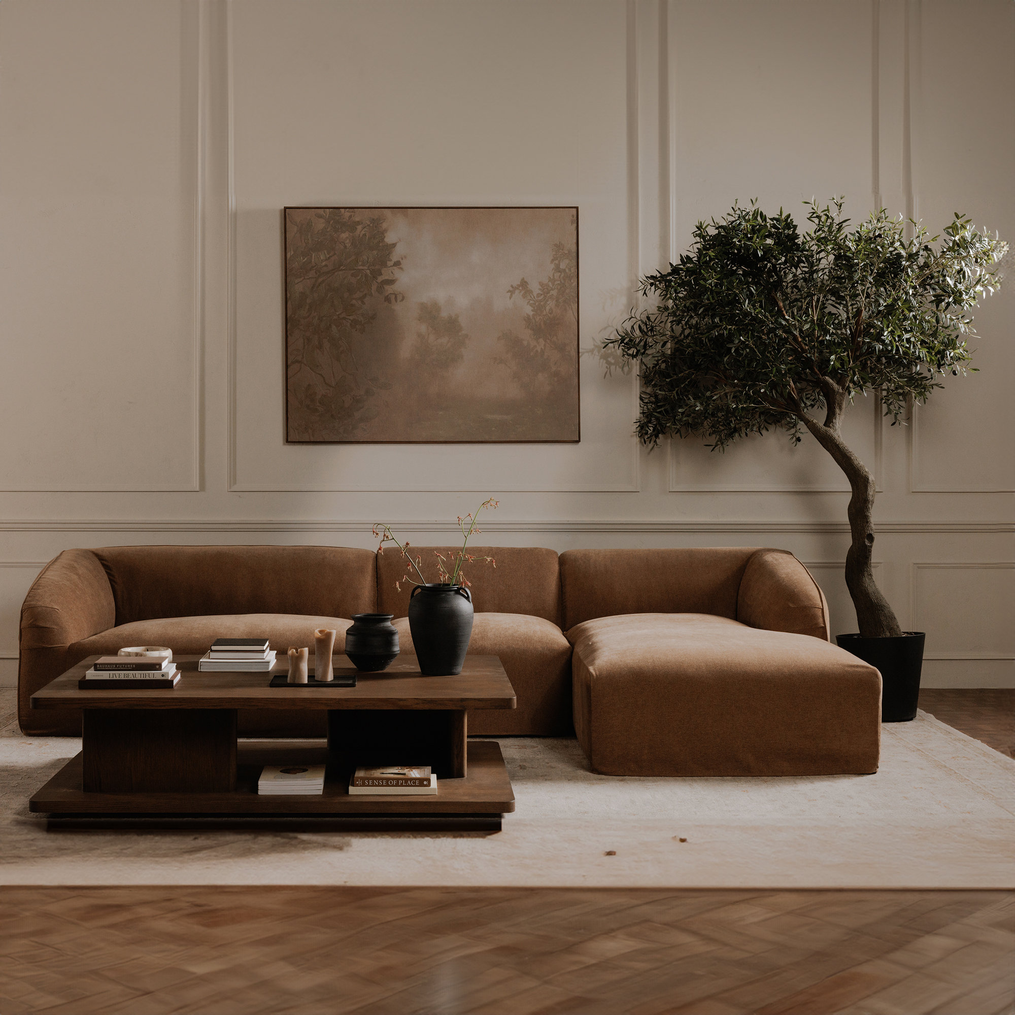 Andre Coffee Table, 16" H x 64" L x 48" W, Dark Brown