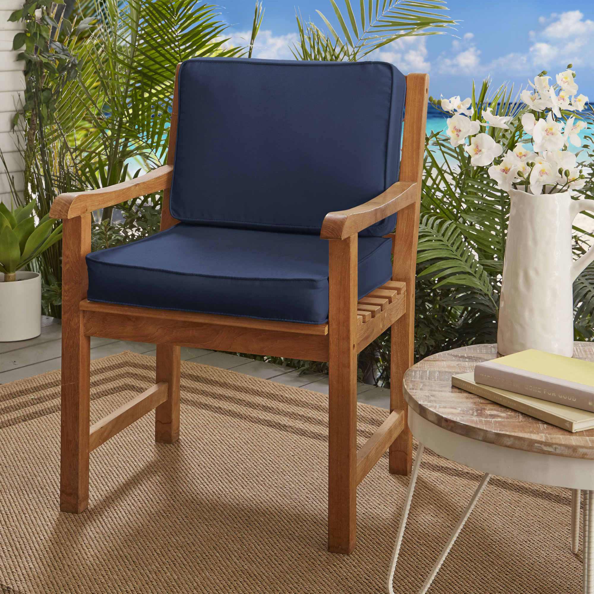 Sunbrella Indoor/Outdoor Chair Cushion, Canvas Navy Sunbrella®Canvas, 22" x 22", 4"