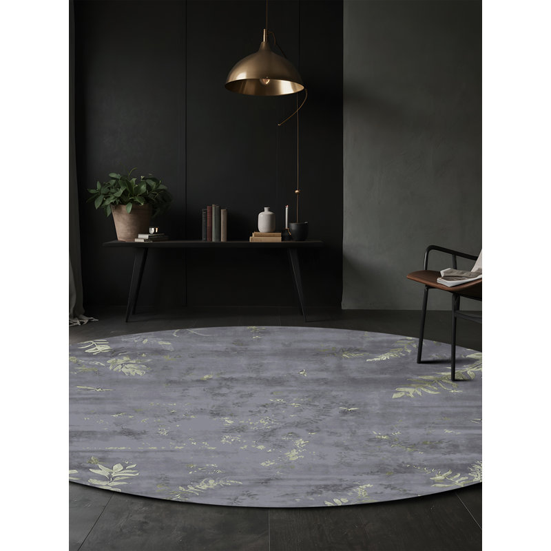 Tapis gris soyeux et moelleux, Rond 6 pi