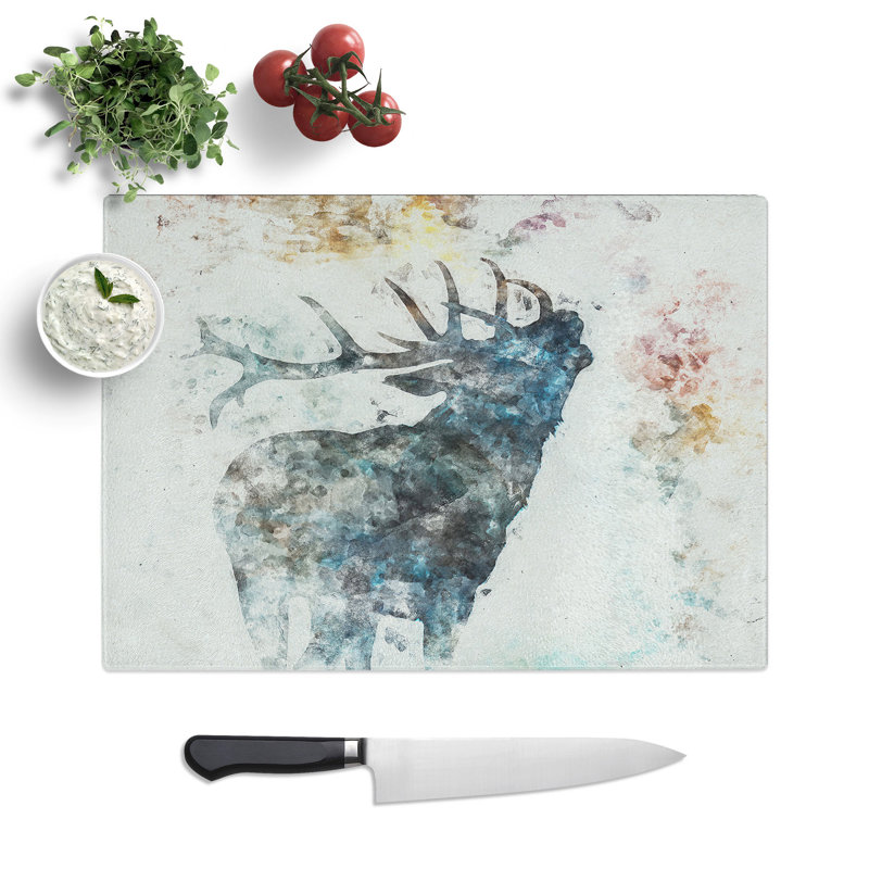 Tempered Glass a Deer Stag Silhouette Watercolour Chopping Board, 20 cm x 28.5 cm