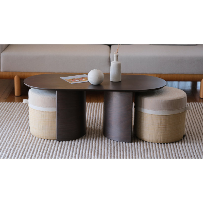 Kangaroo Solid Wood Coffee Table, Gray, Beige