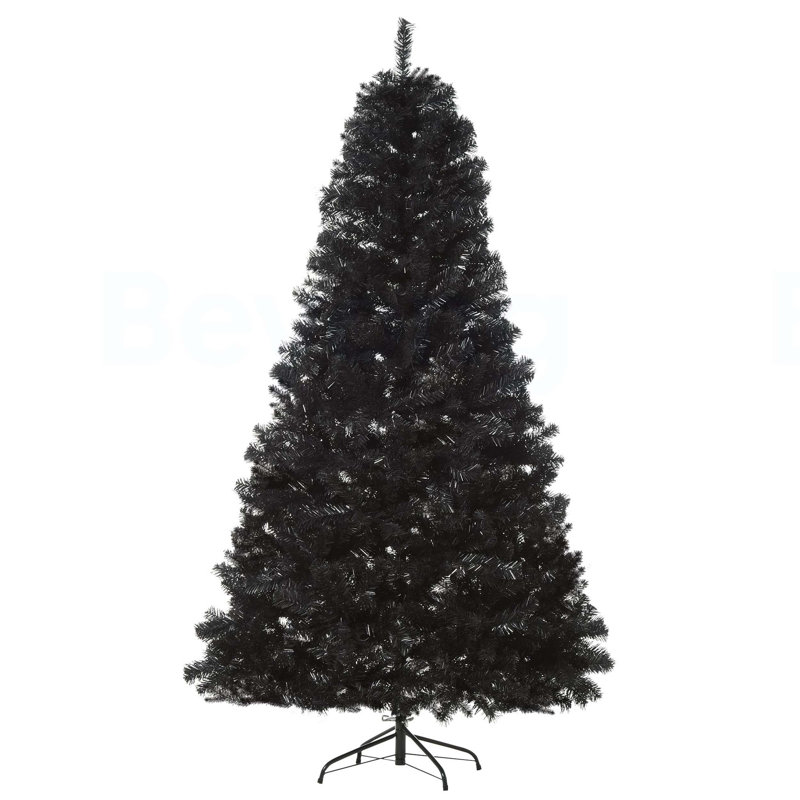 Sapin de Noël artificiel illuminé 7 pi avec branches réalistes et 1346 pointes, style Halloween noir