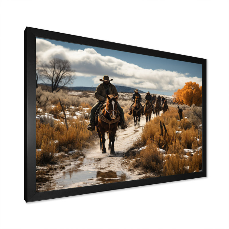 «Western Cattle Drive Memories» sur toile, H 34 po x l 44 po x P 1,5 po, Cadre simple noir