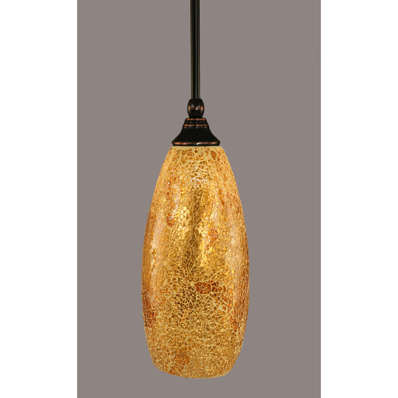 Stem Hung Mini Pendant Shown With 5” Gold Fusion Glass, Black Copper, 5"