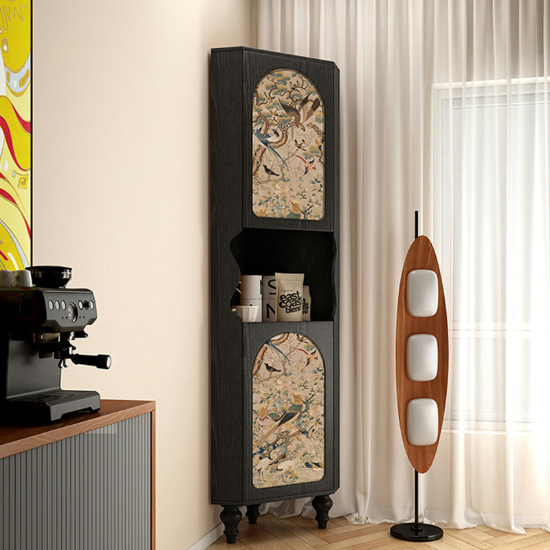 Armoire de coin noire en bois massif