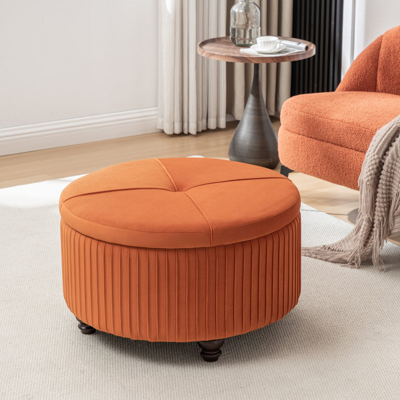 Repose-pieds rond avec rangement en velours Bula, Orange
