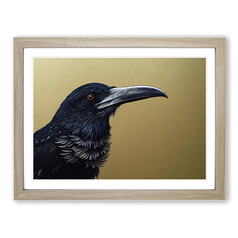 Exceptional Raven Bird 1 Piece Single Picture Frame Wall Art, 46cm H x 64cm W x 2cm D, Oak