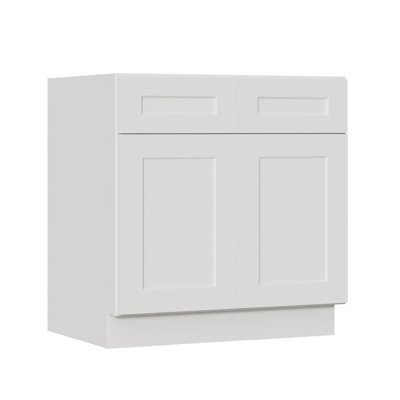 Armoire de base 33 po avec tiroir double à fermeture en douceur et tablette réglable en bois massif prête à assembler pour la cuisine, la salle de bain et le garage (l 33 po x P 24 po x H 34,5 po)