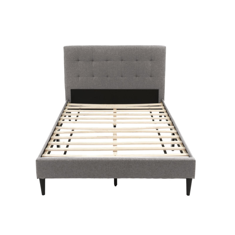 Gray Full Size Upholstered Platform Bed with Tufted Headboard