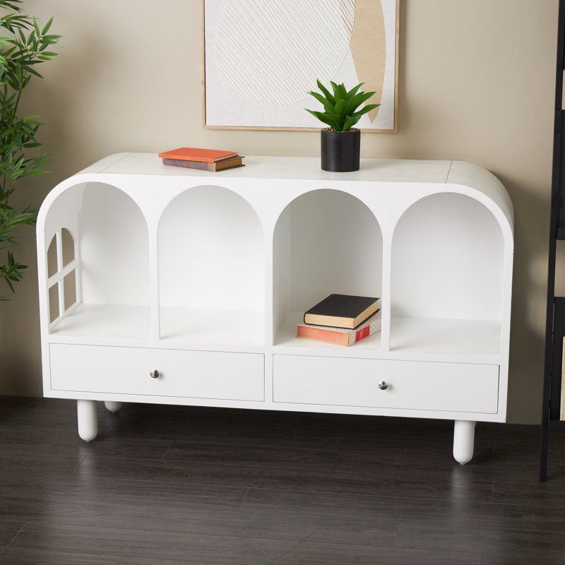 Console de salon 2 tiroirs en bois fabriquée à la main blanche avec boutons argentés