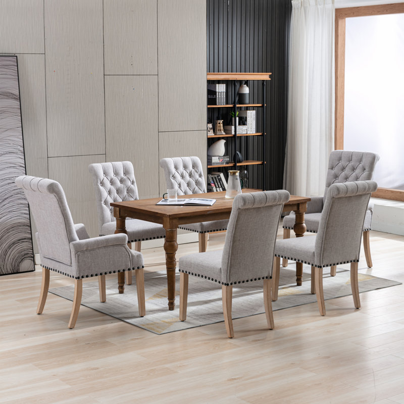 20.5'' H Tufted Linen Upholstered Oak Armchair, Gray