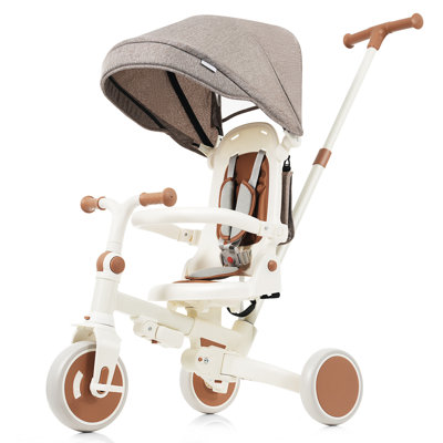 Tricycle pour bébé 7 en 1, tricycle pour tout-petits pliable avec poignée parentale amovible et réglable, vélo de poussée pour tout-petit avec pédale amovible, auvent et garde-corps, tricycle pendant 12 à 72 mois