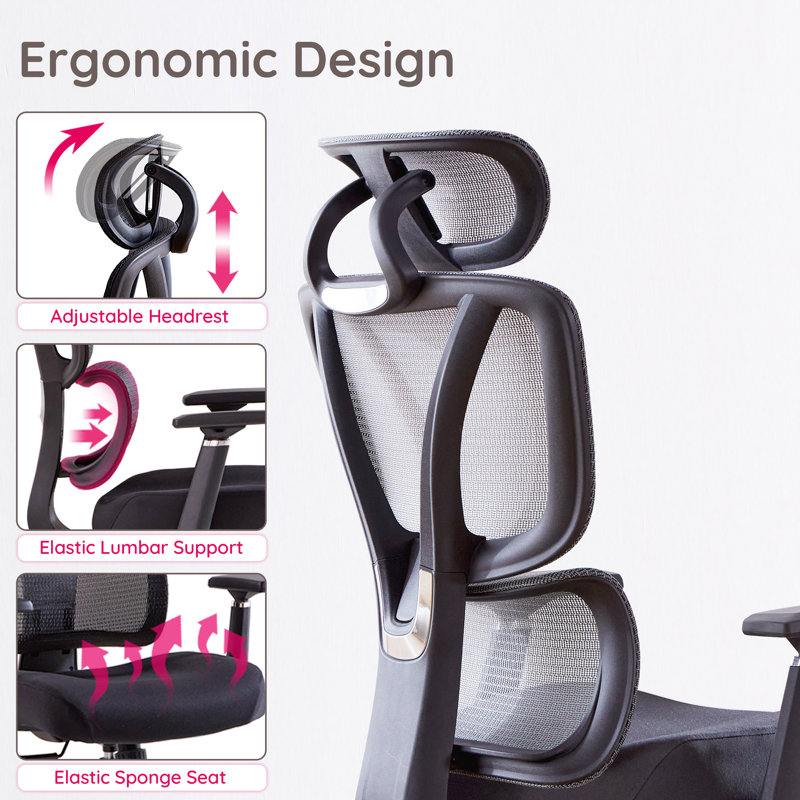 Office Chair With Adjustable Lumbar Support, Tilt Lock, 3D Armrests, Black