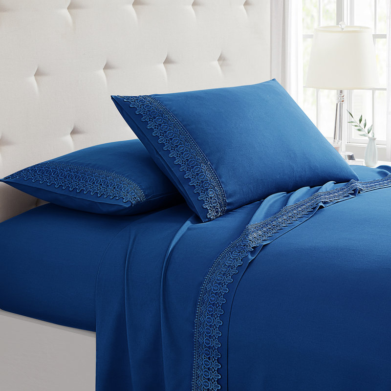 Ensemble de draps en microfibre de qualité supérieure, Bleu marine, Ensemble de draps pour grand lit + un drap-housse 