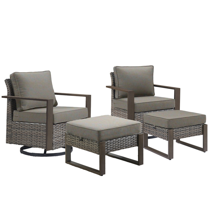 Ensemble de meubles de patio 4 pièces, chaises modulaires pivotantes en osier et rotin, Gris, Gris